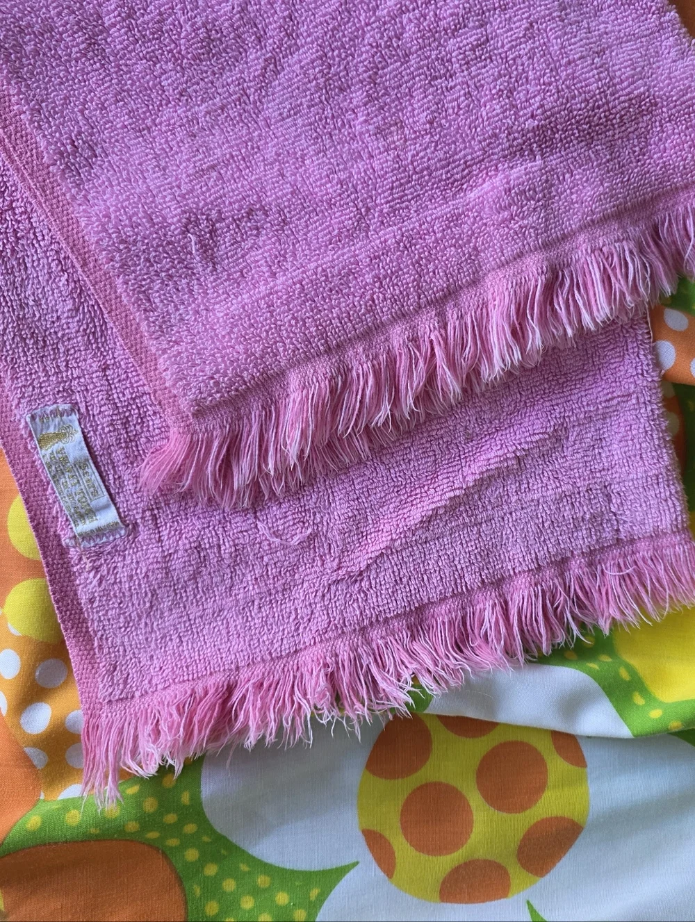Vintage Sears Hand Towel Bubblegum Pink Fringed Bath Towel 1950 1960 Decor